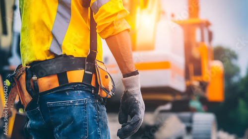 Obraz na płótnie Construction Worker in High-Visibility Vest and Tool Belt w salonie
