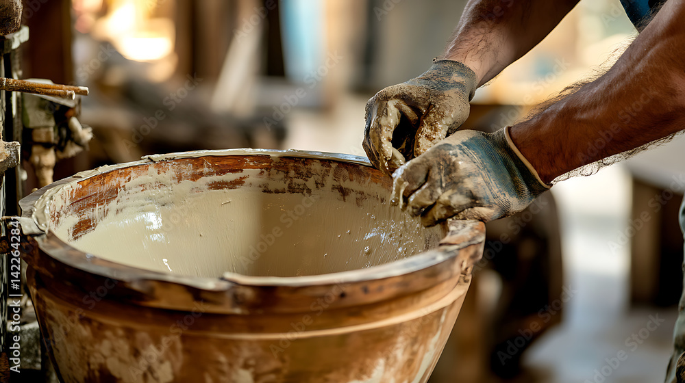 Craftsman Mixing Cement in a Bucket