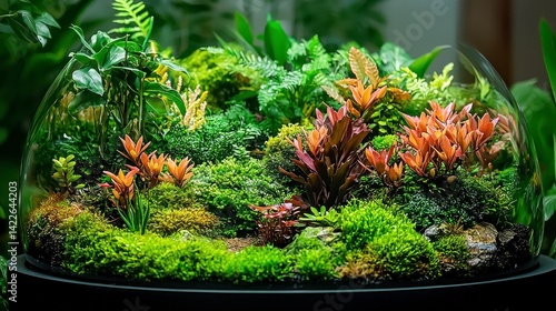 Lush DIY Terrarium Display with Vibrant Greenery and Realistic Landscape for Home or Office Decor