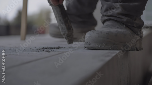 Obraz na płótnie Construction Worker Using Trowel on Concrete Surface w salonie