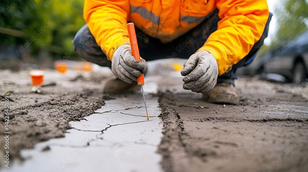 Construction Worker Marking Ground for Excavation