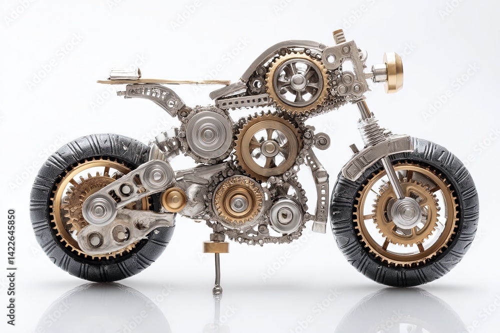 Steampunk motorcycle assembled from gears and cogs Steampunk motorcycle assembled from gears and cogs