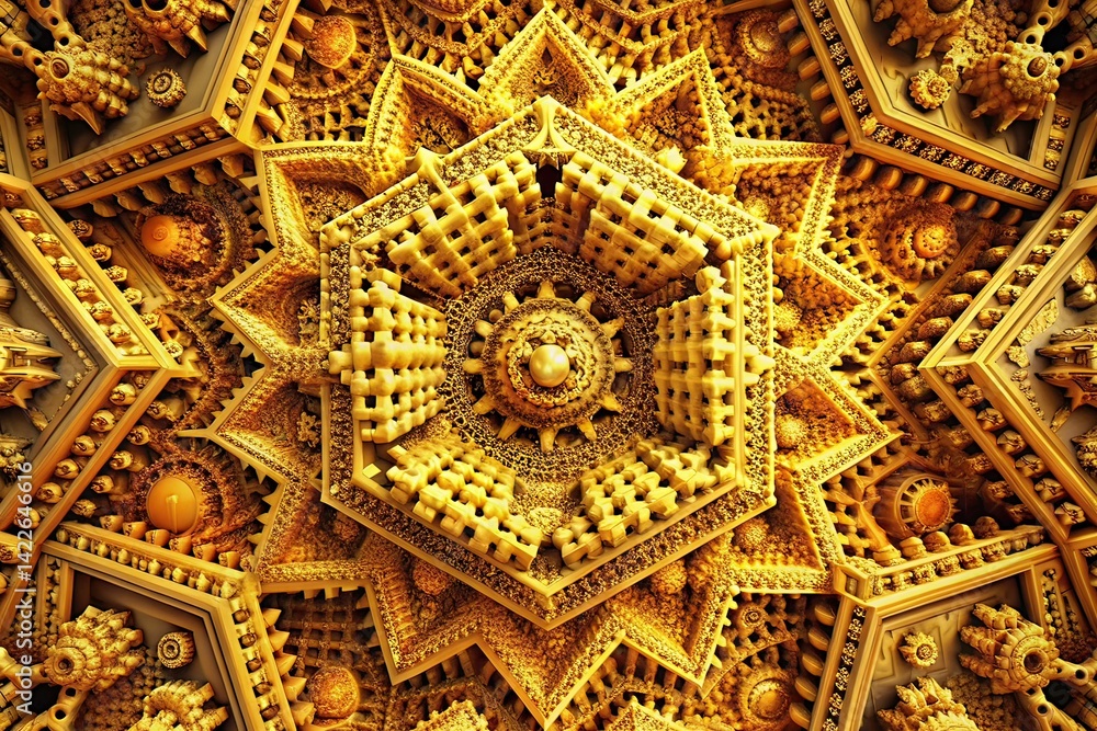 Golden Fractal Panorama - Symmetrical Digital Art Golden Fractal Panorama - Symmetrical Digital Art