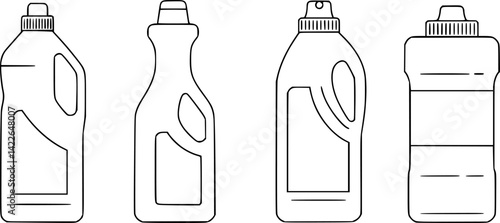 Household chemicals, cleaning products icon. Black outline linear silhouette. Editable strokes. Front side view. Vector