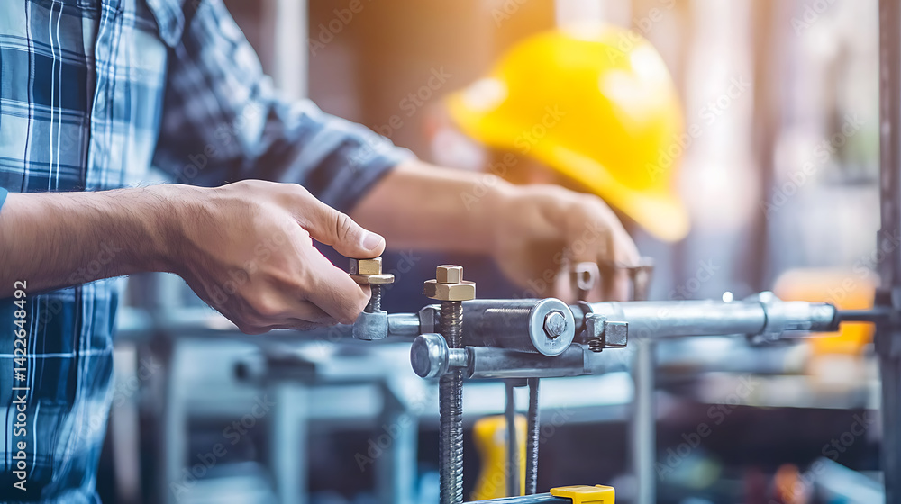Worker Assembling Mechanical Components in an Industrial Setting