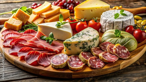 Gourmet Cheese Platter, Cured Meats, Photorealistic AI Art