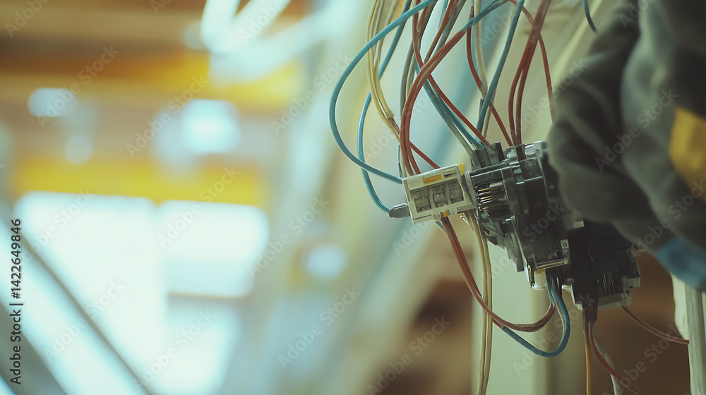 Technician Working with Electrical Wires and Components