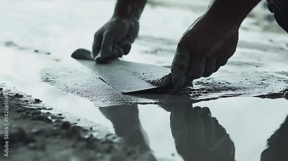 Hands Smoothing Wet Concrete