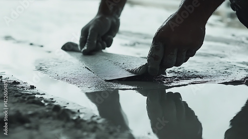 Obraz na płótnie Hands Smoothing Wet Concrete w salonie