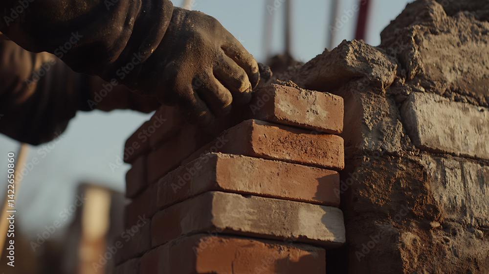Construction Worker Laying Bricks