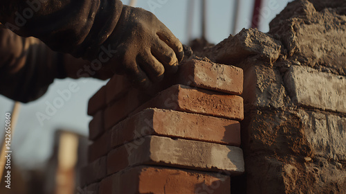 Obraz na płótnie Construction Worker Laying Bricks w salonie