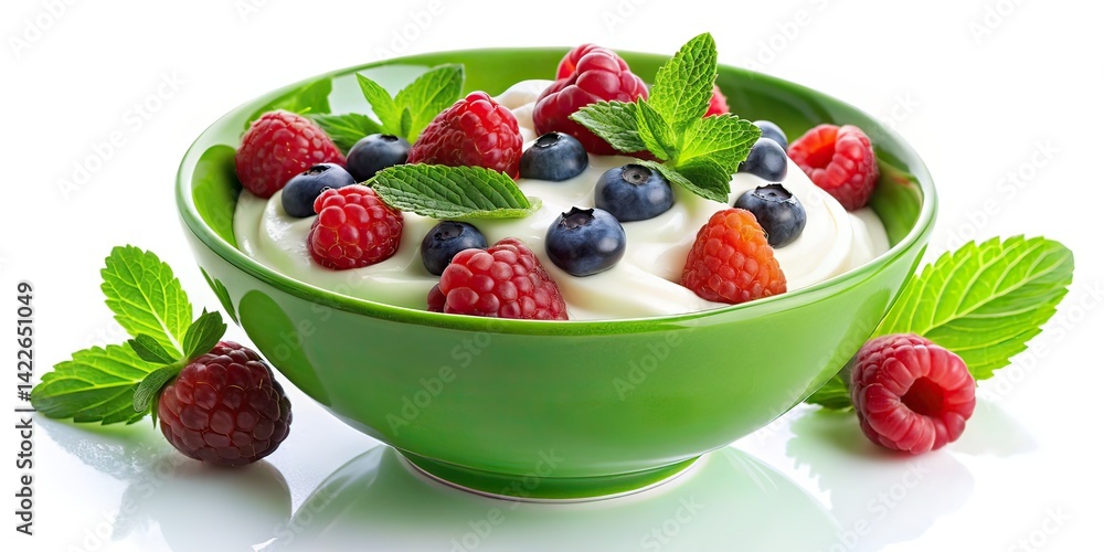 Greek Yogurt Berries Bowl High Depth of Field AI Photo Greek Yogurt Berries Bowl High Depth of Field AI Photo