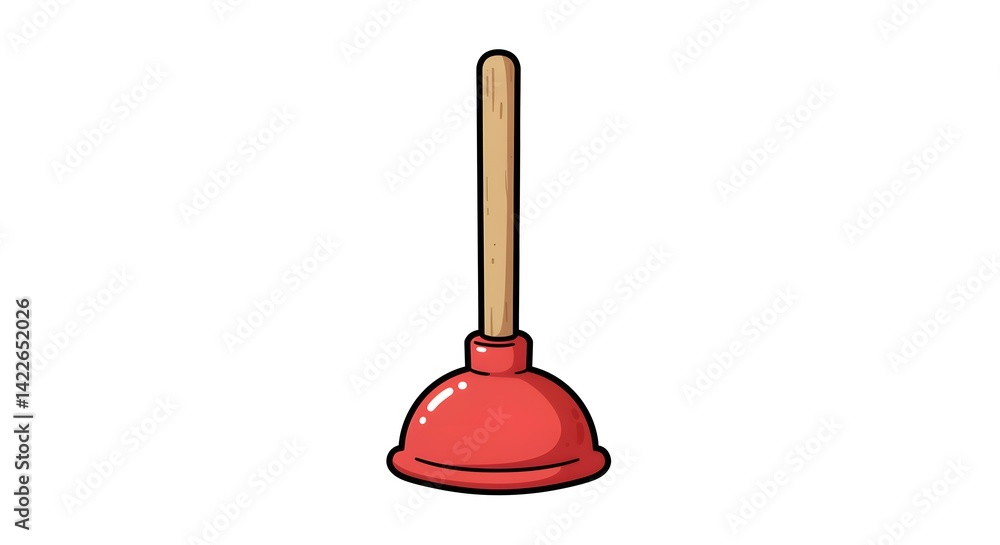 Naklejka premium Red Plunger: Cartoon Illustration for Plumbing and Household Tasks