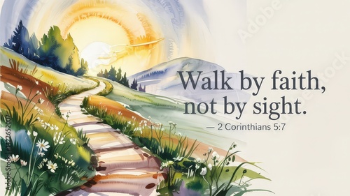 Fototapeta Naklejka Na Ścianę i Meble -  Sympathy Card With an Inspiring Message Showcasing a Serene Landscape at Sunrise