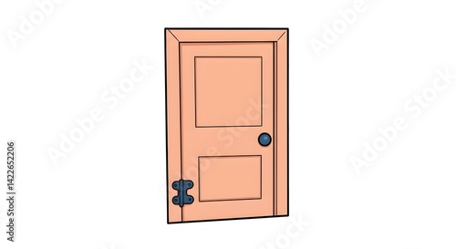 Isolated Cartoon Doorway with Knob and Hinges
