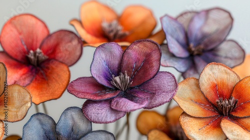 Realistic Hand-Sewn Fabric Flowers Arrangement with Vivid Colors in Artistic Photography