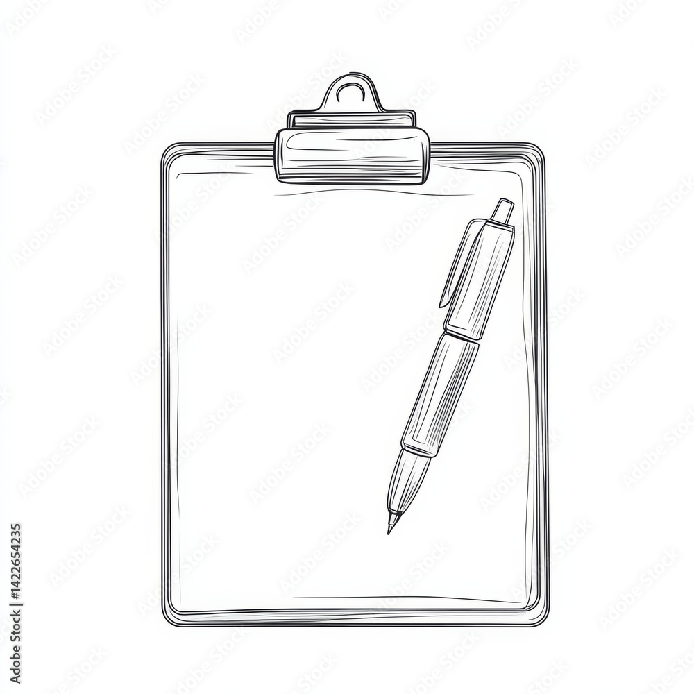 one line drawing of isolated vector object - clipboard with pen