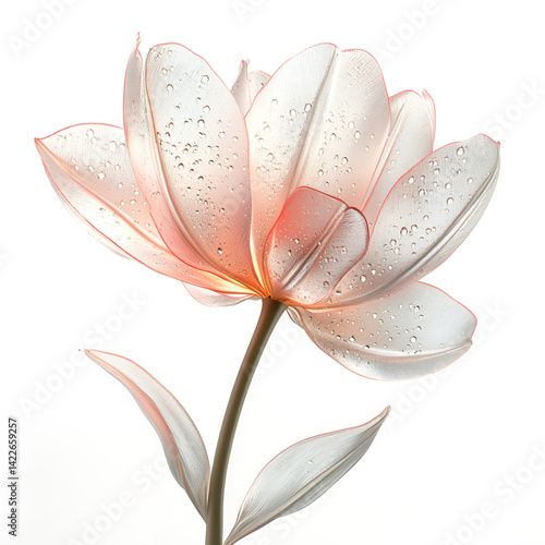 Delicate translucent flower with water droplets beautiful bloom