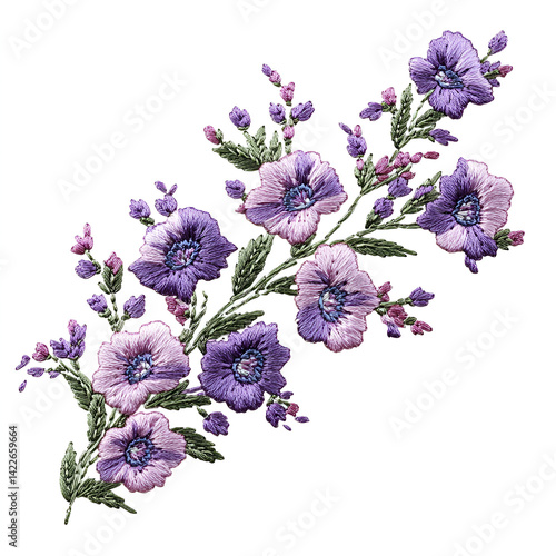 Delicate Purple Flower Embroidery Design,