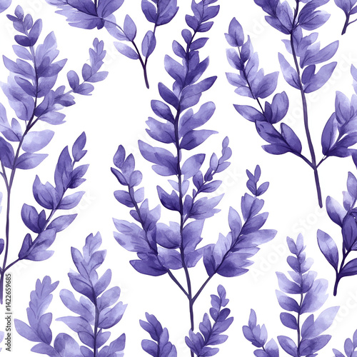 Watercolor Purple Botanical Seamless Pattern Elegant Floral Design