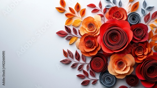 Realistic Paper Quilling Projects Featuring Beautiful Roses and Leaves in Vibrant Colors for Creative Inspiration
