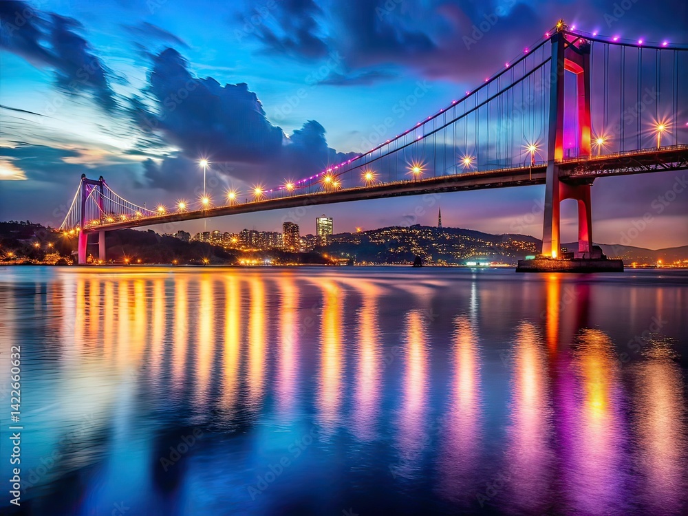 Fototapeta premium Istanbul Bosphorus Bridge Long Exposure Night Photography AI Art