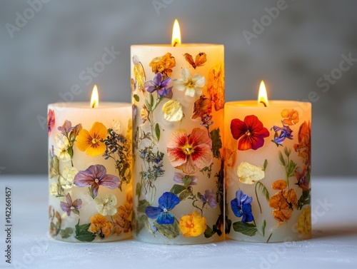 Realistic Flower Pressed Candles for Spa and Relaxation Photography