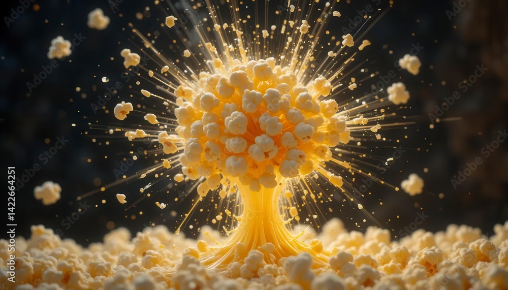 Obraz premium Popcorn Explosion in a Magical Yellow Dreamscape