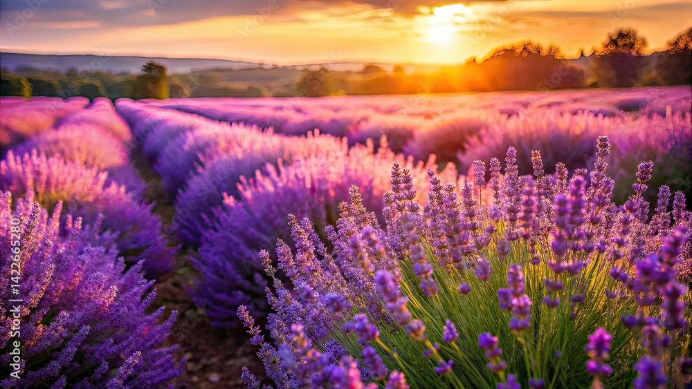 Naklejka premium Lavender Garden Rule of Thirds AI Photo