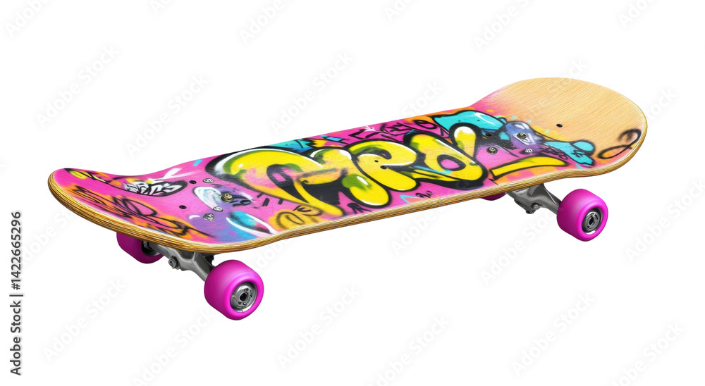 Colorful skateboard with graffiti design
