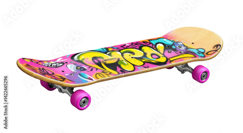 Colorful skateboard with graffiti design