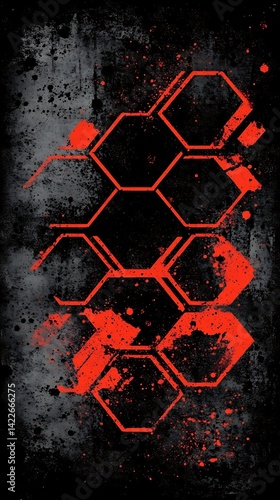 Abstract red geometric pattern with grunge texture and dark background