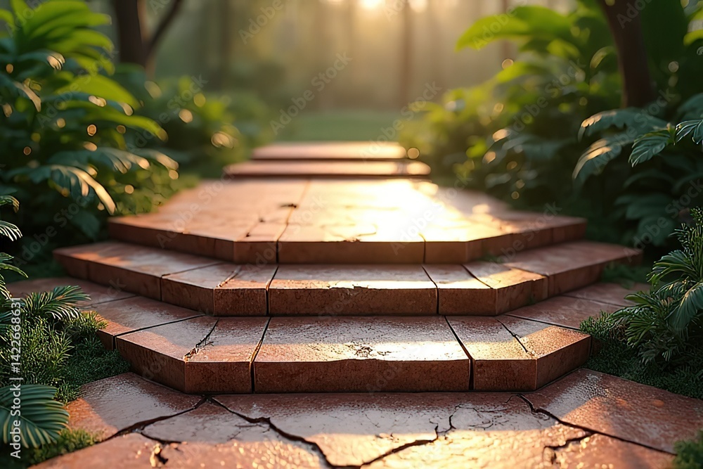 Fototapeta premium Serene Stone Steps into the Forest Light