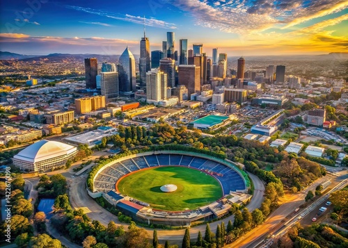 Los Angeles Downtown Aerial Dodgers Stadium Elysian Park Orbit Minimalist
