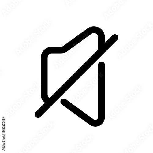 A black and white image of a speaker with a cross through it. The speaker is turned off