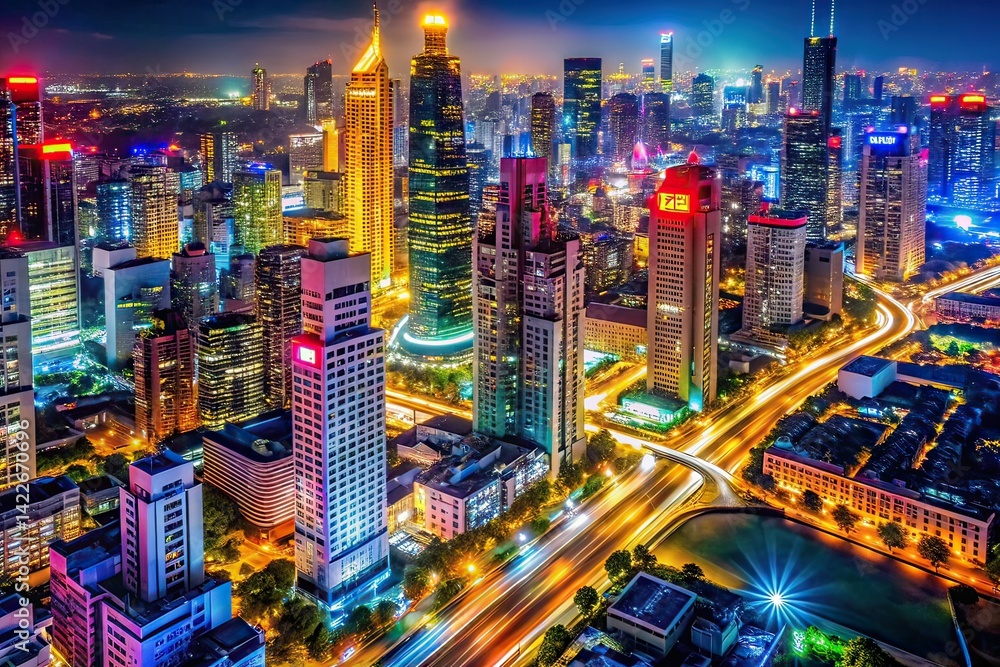 Obraz premium Low Light Cityscape View, Night Photography, Urban Scene, AI Art