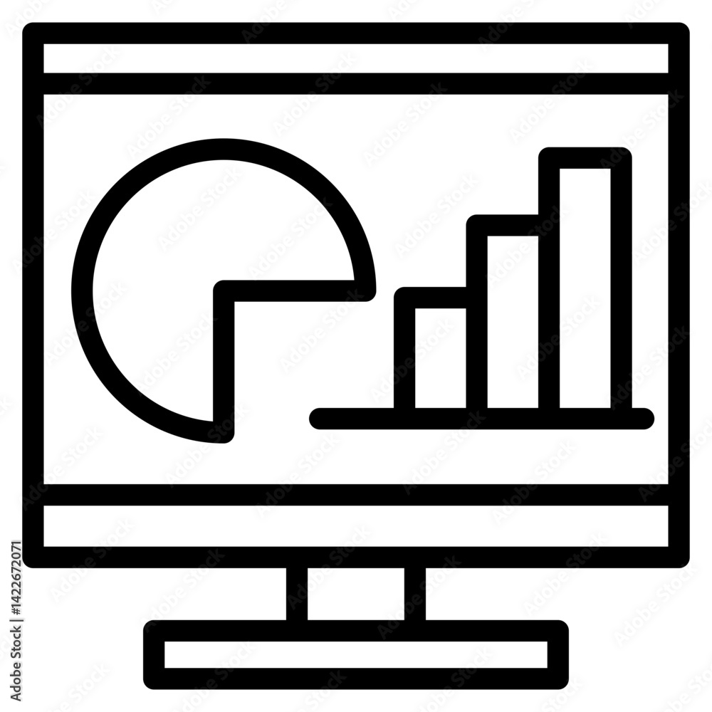 Pie and bar chart on computer screen icon Pie and bar chart on computer screen icon