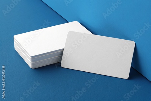 Blank White buisness card 3d mokup on Blue Background - Minimalist Mockup for Design and Branding - generated by ai