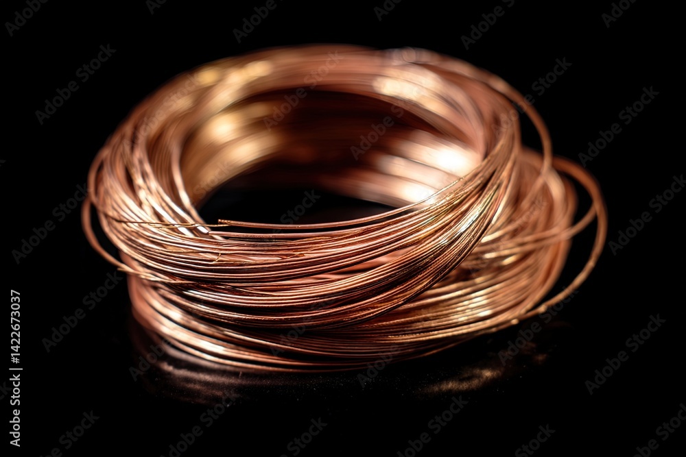 A coiled bundle of shiny copper wire A coiled bundle of shiny copper wire