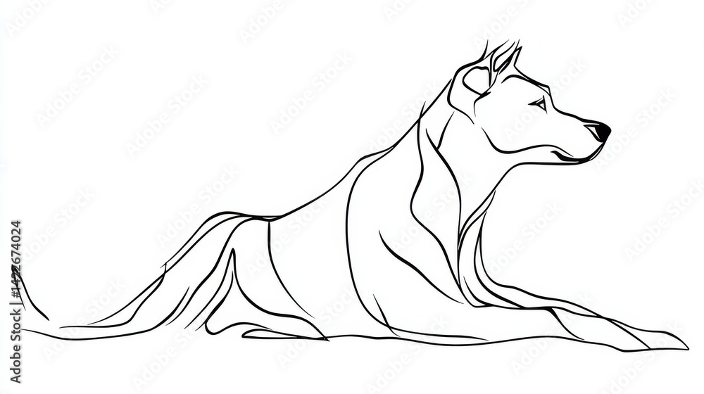 Obraz premium Silhouette of abstract dog as one line drawing on white background