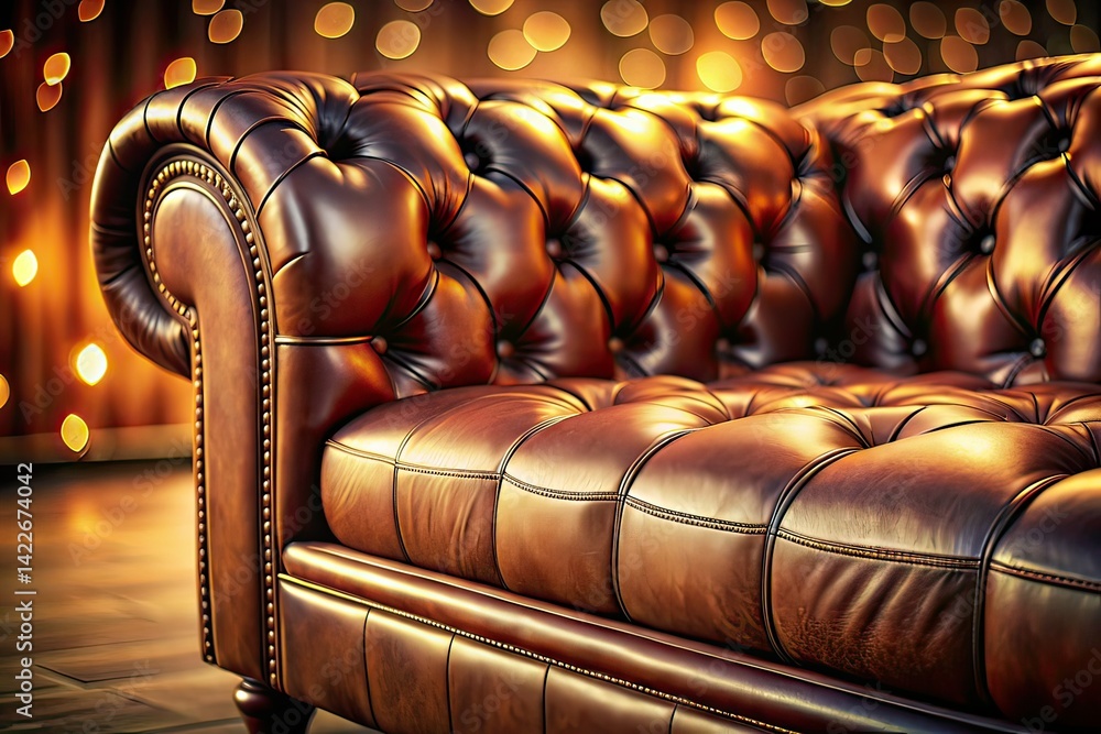 Obraz premium Luxurious Leather Sofa with Built-in Footrest - Bokeh Effect