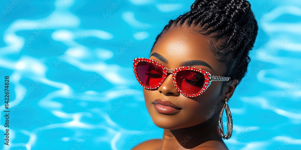 Naklejka premium fashionable black woman in swimming pool