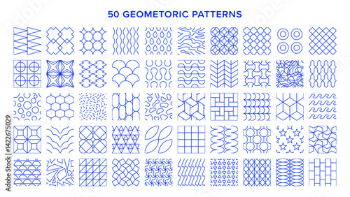 50種類の幾何学模様のシームレスパターン