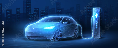 EV. Electric car connect to charging station. Eco power, EV charger