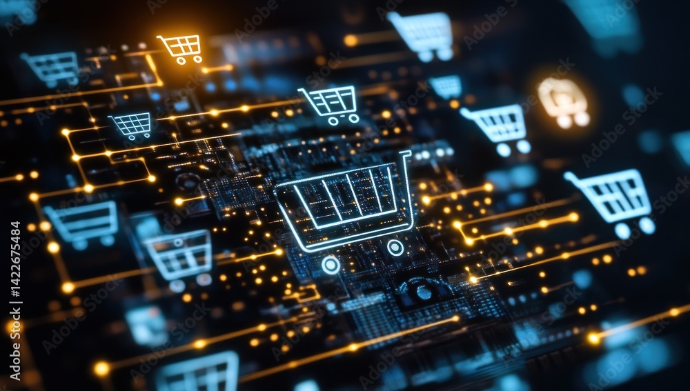 Fototapeta premium E-commerce Network: Digital Shopping Revolution