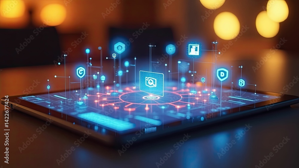 Glowing data points above sleek tech surface futuristic digital innovation concept Glowing data points above sleek tech surface futuristic digital innovation concept