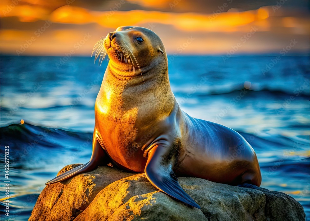 Fototapeta premium Majestic Steller Sea Lion Resting, Long Exposure, Ocean, Wildlife