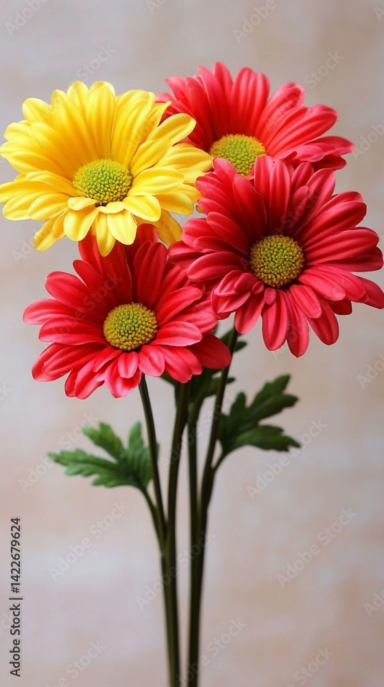Bright and vibrant, this arrangement of yellow and red daisies showcases the beauty of nature, perfect for adding a splash of color to any design or project. Bright and vibrant, this arrangement of yellow and red daisies showcases the beauty of nature, perfect for adding a splash of color to any design or project.