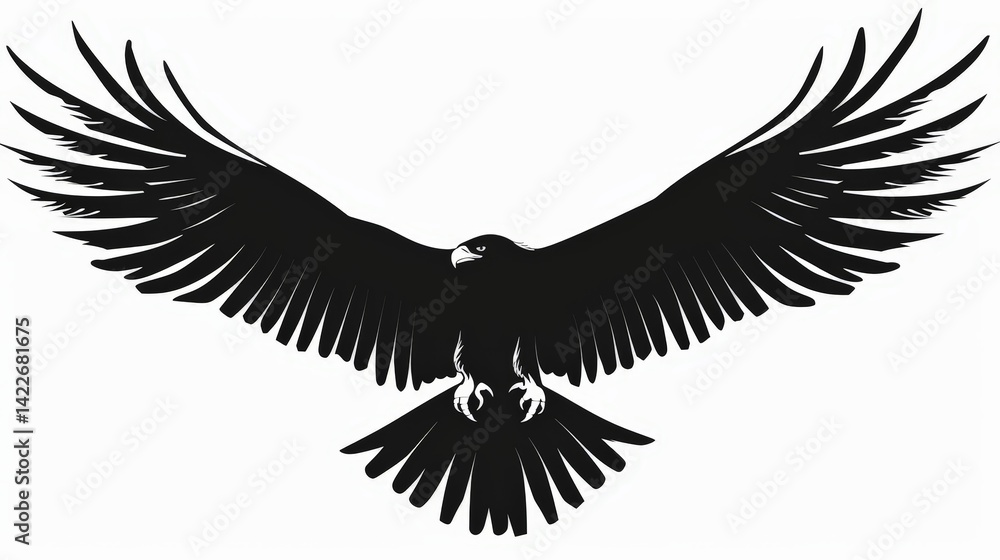 Obraz premium Black Silhouette of a Majestic Bird with Outstretched Wings in Flight