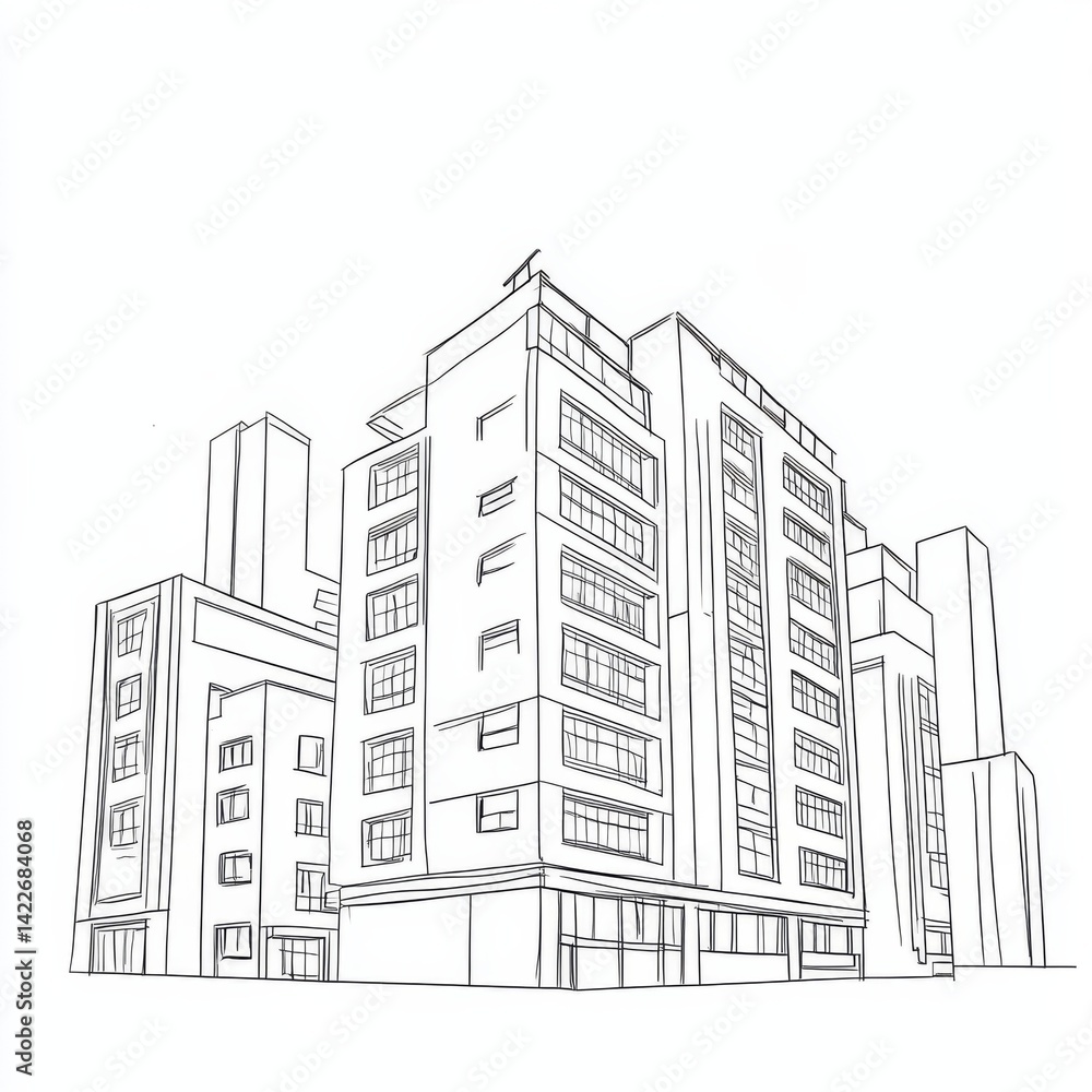 Single continuous line art city building construction. Architecture house urban apartment cityscape landscape concept design one sketch outline drawing vector illustratio